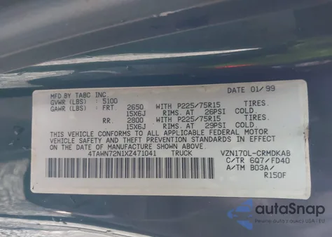 1999 Toyota Tacoma from USA, damaged, VIN 4TAWN72N1XZ471041